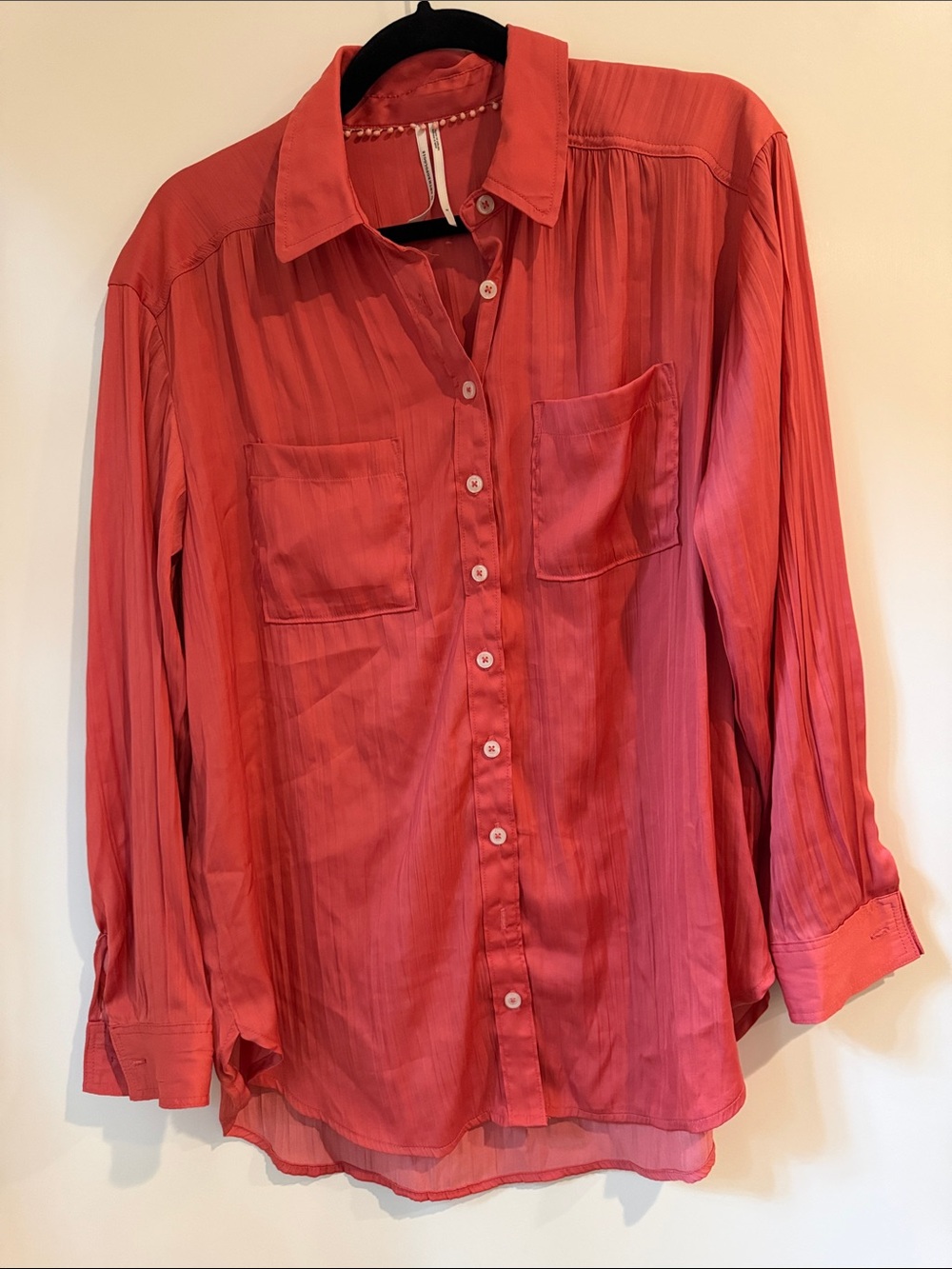 Anthropologie Coral-Red Long-Sleeve Button-Down Shirt